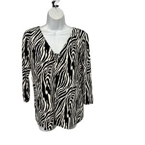 Dana Buchman Women's Small Zebra‎ Print V Neck Pullover Stretch 3/4 Sleeve Sexy